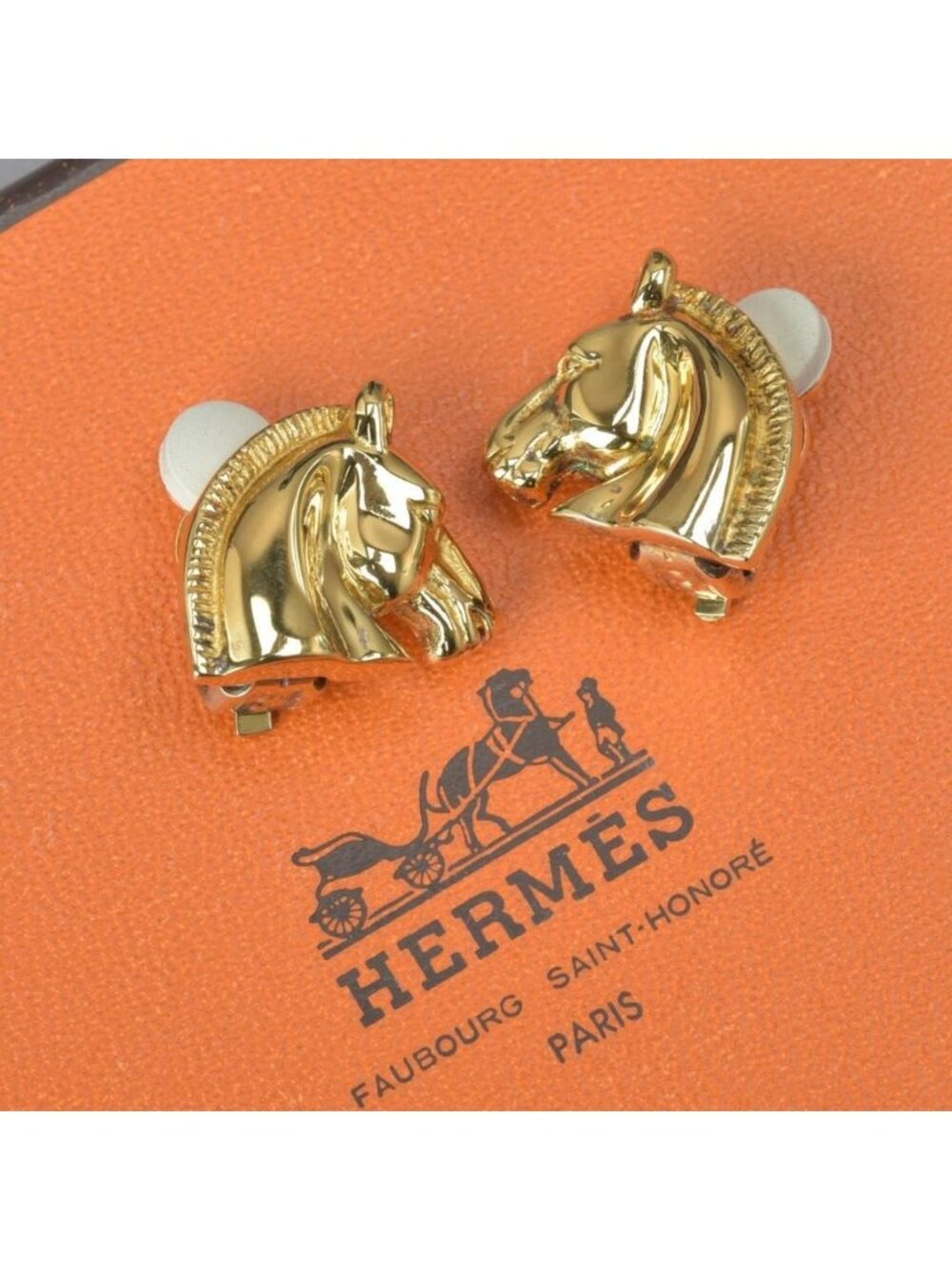 Hermes Cheval Horse Earrings Gold Back